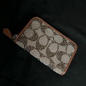 Coach Brown and Tan Signature Zip Wallet